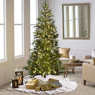 yuboo White Ruffle Christmas Tree Skirt, 48 inches 6-Layer Rustic Xmas Tree Holiday Decorations