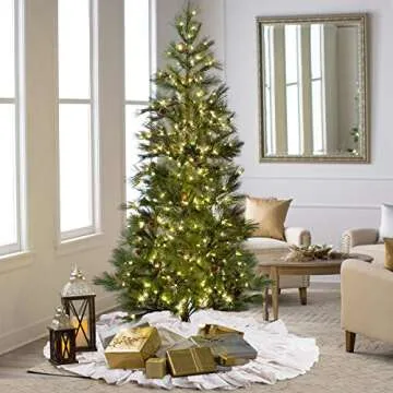 yuboo White Ruffle Christmas Tree Skirt, 48 inches 6-Layer Rustic Xmas Tree Holiday Decorations