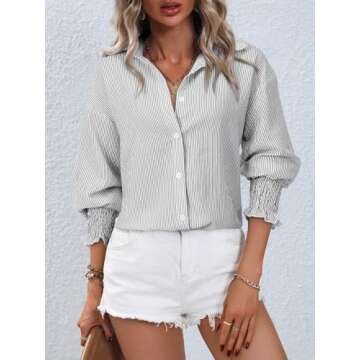 Black and White Striped Shirt Women Oversized Boyfriends Blouse Loose fitting Tunic for Leggings Dre...