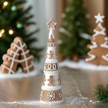 The Bridge Collection Frosted Gingerbread Cookie Tree Figurine - Decorative Tabletop Figure for Holi...