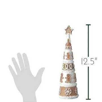 The Bridge Collection Frosted Gingerbread Cookie Tree Figurine - Decorative Tabletop Figure for Holiday Decor - Gingerbread Cone Tree Figurine for Christmas Decor
