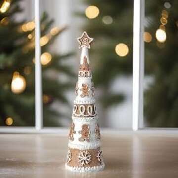 The Bridge Collection Frosted Gingerbread Cookie Tree Figurine - Decorative Tabletop Figure for Holiday Decor - Gingerbread Cone Tree Figurine for Christmas Decor
