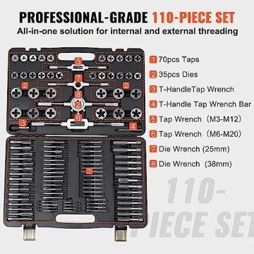 VEVOR Tap and Die Set, 110-Piece Durable Metric Threading Kit