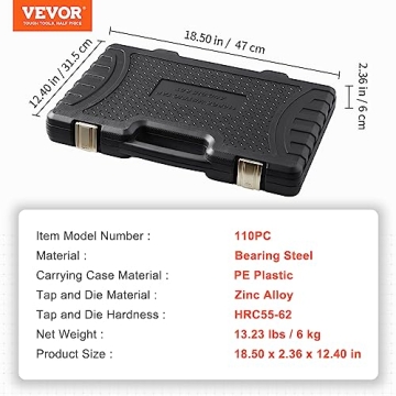 VEVOR Tap and Die Set, 110-Piece Durable Metric Threading Kit
