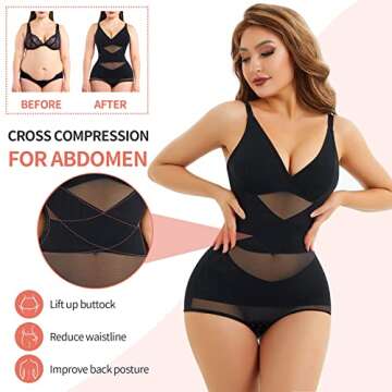 REYEOGO V Neck Bra Bodysuit Shapewear for Women Tummy Control Waist Trainer Full Body Shaper Butt Lifter Briefs Jumpsuit Tops (Black, Small)