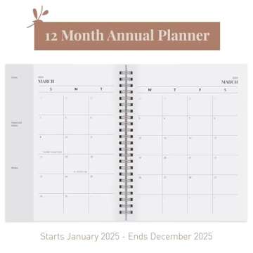 Rileys 2025 Weekly Planner - Annual Weekly & Monthly Agenda Planner, Jan - Dec 2025, Flexible Cover, Notes Pages, Twin-Wire Binding (8 x 6-Inches, Black)