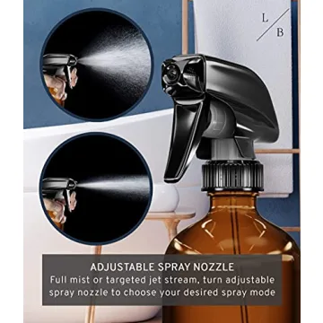 LiBa Amber Glass Spray Bottles 2 Pack, 16 oz Refillable Empty Spray Bottle for Cleaning, Essential Oils, Hair, Plants, Adjustable Nozzle for Squirt and Mist, Bleach/Vinegar/Rubbing Alcohol Safe