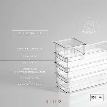 BINO 4-Piece Drawer Organizer Bin Set | THE MODULAR | Bathroom Drawer Organizer Trays | Vanity Drawer Organizers | Desk Drawer Organizer Bins | Makeup Drawer Organizer - Large