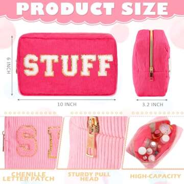 Pinkunn 4 Pcs Preppy Makeup Bags Christmas Chenille Letter Bag Face Skin Hair Stuff Cosmetic Bag Cor...