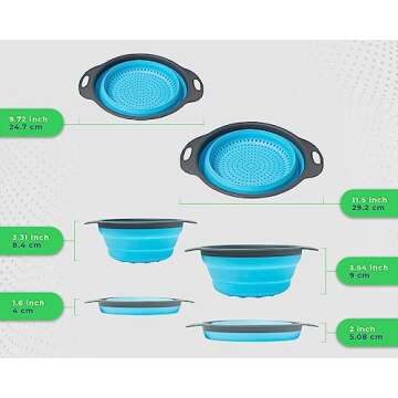 Ultimate Kitchen Strainers Set of 2 - Collapsible Silicone Colanders For Easy Storage by Comfify - Use with Pasta & Veggies or as a Fruit or Berry Bowl with Strainer - Irreplaceable for Campers - Blue