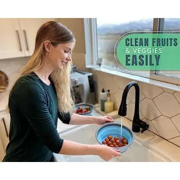 Ultimate Kitchen Strainers Set of 2 - Collapsible Silicone Colanders For Easy Storage by Comfify - Use with Pasta & Veggies or as a Fruit or Berry Bowl with Strainer - Irreplaceable for Campers - Blue