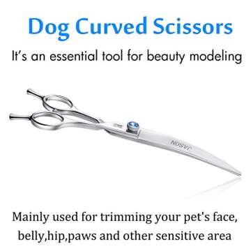 JASON 7" Curved Dog Grooming Scissors, Ergonomic Pets Cats Trimming Shears with Offset Handle and a Jewelled Screw for Right Handed Groomers, Sharp, Comfortable