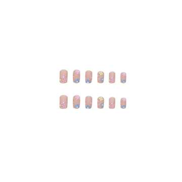 Press on Nails Short Colourful Flower Designs Square Fake Nails Nude Glossy Full Cover Glue on Nails Fashion Stick on Nails Cute Daisy False Nails Spring Summer for Women and Girls 24 Pcs