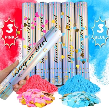 Gender Reveal Confetti Cannon Set with Poster 6 Pack