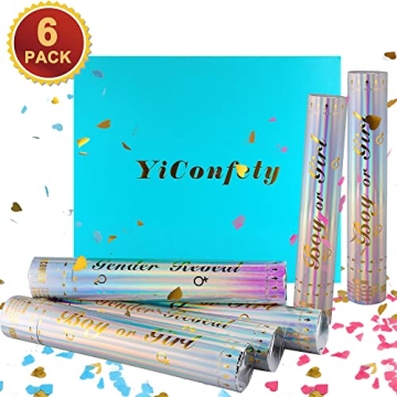 Gender Reveal Confetti Cannon Set with Poster 6 Pack