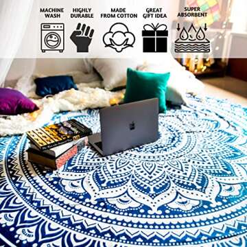 Folkulture Set of 2 Ombre Mandala Round Tapestry Hippie Indian Mandala Roundie Picnic Table Cover Hippy Spread Boho Gypsy Cotton Tablecloth Beach Towel Meditation Round Yoga Mat-72", Blue Green