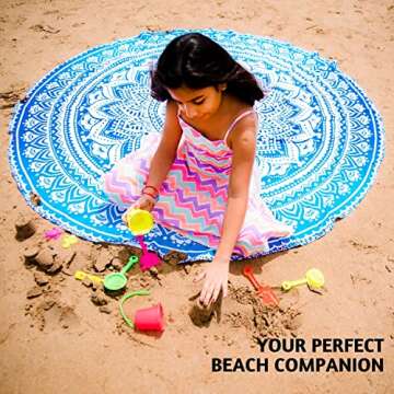 Folkulture Set of 2 Ombre Mandala Round Tapestry Hippie Indian Mandala Roundie Picnic Table Cover Hippy Spread Boho Gypsy Cotton Tablecloth Beach Towel Meditation Round Yoga Mat-72", Blue Green