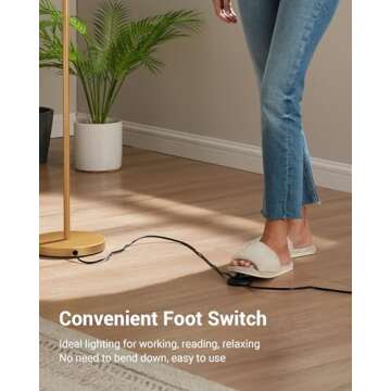 DEWENWILS Gold Arched Floor Lamps for Living Room, Boho Standing Arc Lamp with Adjustable Lampshade, Mid Century Modern Reading Light with Foot Switch for Bedroom, Home Office, Nursery