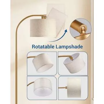 DEWENWILS Gold Arched Floor Lamps for Living Room, Boho Standing Arc Lamp with Adjustable Lampshade, Mid Century Modern Reading Light with Foot Switch for Bedroom, Home Office, Nursery