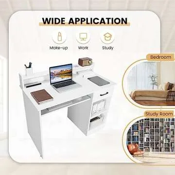 GOFLAME White Computer Desk for Home Office and Study