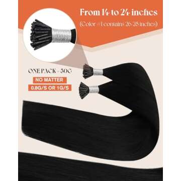 Sunny Hair 22inch I Tip Hair Extensions Human Hair Jet Black – 50g