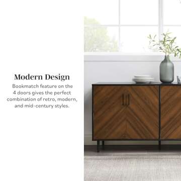 Walker Edison Fehr Modern 4 Door Bookmatch Buffet, 58 Inch, White