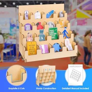 Sticker Display Stand For Vendors, 4 Tier Wooden Small Card Display Rack, 16 Shelf Portable Retail Vendor Display Stand, Sticker Rack Display, Tabletop Display Stand For Vendor Events, Tradeshows