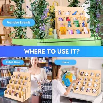 Sticker Display Stand For Vendors, 4 Tier Wooden Small Card Display Rack, 16 Shelf Portable Retail Vendor Display Stand, Sticker Rack Display, Tabletop Display Stand For Vendor Events, Tradeshows