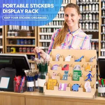 Sticker Display Stand For Vendors, 4 Tier Wooden Small Card Display Rack, 16 Shelf Portable Retail Vendor Display Stand, Sticker Rack Display, Tabletop Display Stand For Vendor Events, Tradeshows