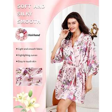 EPLAZA Women Floral Satin Robe Bridal Dressing Gown Wedding Bride Bridesmaid Kimono Sleepwear (Pink,...