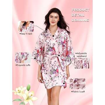 EPLAZA Women Floral Satin Robe Bridal Dressing Gown Wedding Bride Bridesmaid Kimono Sleepwear (Pink, Small-Medium)