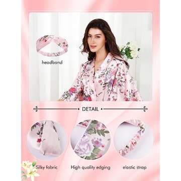 EPLAZA Women Floral Satin Robe Bridal Dressing Gown Wedding Bride Bridesmaid Kimono Sleepwear (Pink, Small-Medium)
