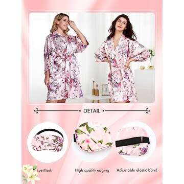 EPLAZA Women Floral Satin Robe Bridal Dressing Gown Wedding Bride Bridesmaid Kimono Sleepwear (Pink, Small-Medium)