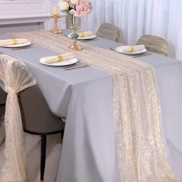 Snowkingdom 10 Ft Gold Table Runner - Elegant Sheer Fabric for Every Occasion