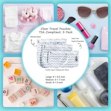 HIONXMGA TSA Approved Toiletry Bag,Set of 3 Clear Travel Toiletry Bags Quart Size Zipper Travel Pouch,Waterproof Travel Makeup Cosmetic Bag for Women Men Toiletries Carry on Airport,Wave