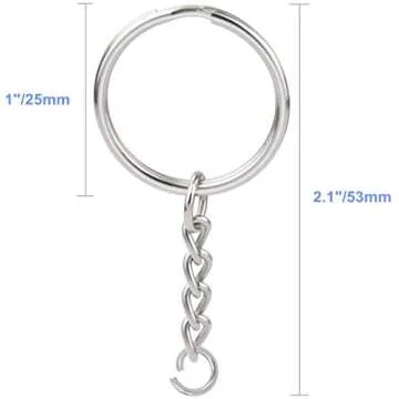 100 Pcs NANSSY 1 Inch/25mm Split Keyrings with Chain Silver Keychain Ring, Key Chains Rings Parts with Open Jump Ring and Connector.