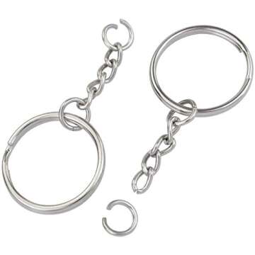 100 Pcs NANSSY 1 Inch/25mm Split Keyrings with Chain Silver Keychain Ring, Key Chains Rings Parts with Open Jump Ring and Connector.