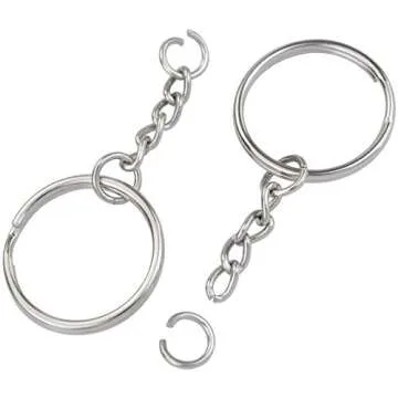 100 Pcs NANSSY 1 Inch/25mm Split Keyrings with Chain Silver Keychain Ring, Key Chains Rings Parts with Open Jump Ring and Connector.
