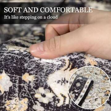 MUJOO Washable Runner Rug,Black Boho Area Rugs for Bathroom Hallways Bedroom Kitchen Entryway,Non Slip Carpet Long Mat Indoor,Floral Vintage Black and Gold Soft 2'x6'