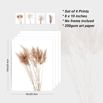 Boho Pampas Grass Wall Art Set of 4 for Home Decor