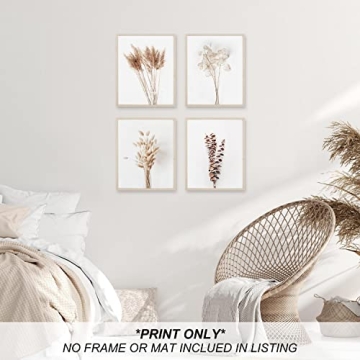 Boho Pampas Grass Wall Art Set of 4 for Home Decor