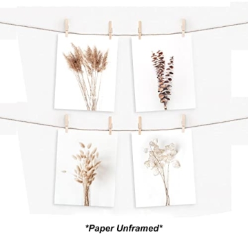 Boho Pampas Grass Wall Art Set of 4 for Home Decor