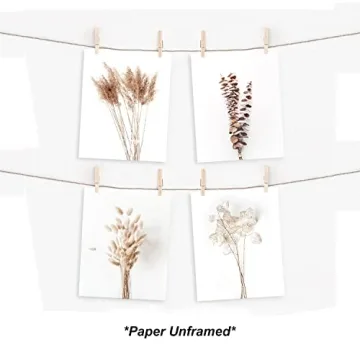 Boho Pampas Grass Wall Art Set of 4 for Home Decor