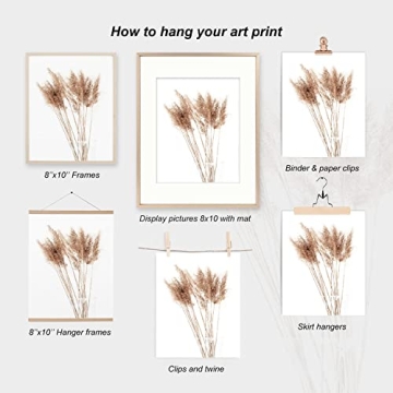 Boho Pampas Grass Wall Art Set of 4 for Home Decor