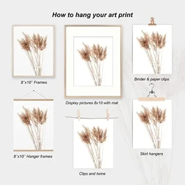Boho Pampas Grass Wall Art Set of 4 for Home Decor
