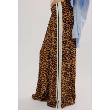 D-Sun Women Wide Leg Leopard Pants Mid Rise Leopard Velvet Trousers Casual Loose Elastic Waist Cheetah Printed Long Pants