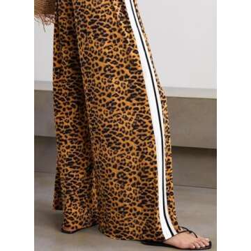 D-Sun Women Wide Leg Leopard Pants Mid Rise Leopard Velvet Trousers Casual Loose Elastic Waist Cheetah Printed Long Pants