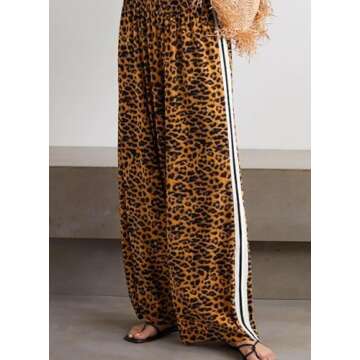 D-Sun Women Wide Leg Leopard Pants Mid Rise Leopard Velvet Trousers Casual Loose Elastic Waist Cheetah Printed Long Pants