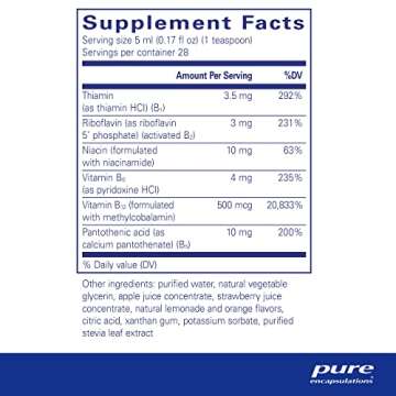 Pure Encapsulations B-Complex Liquid - Liquid Vitamin B Complex - for Nerve & Energy Metabolism* - Gluten Free & Vegetarian - 4.73 oz (140 mL)