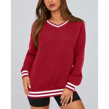 PRETTYGARDEN Women's Oversized Sweatshirts Long Sleeve Stylish Pullover Top Red